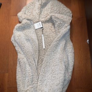 Comfy, fuzzy vest with hood (sleeveless cardigan)